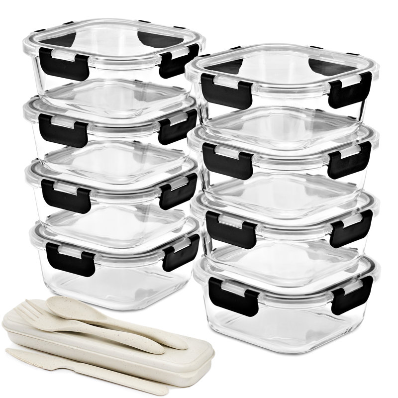 Prep & Savour Glass Meal Prep Containers with Airtight Lids - 8 Pack Square