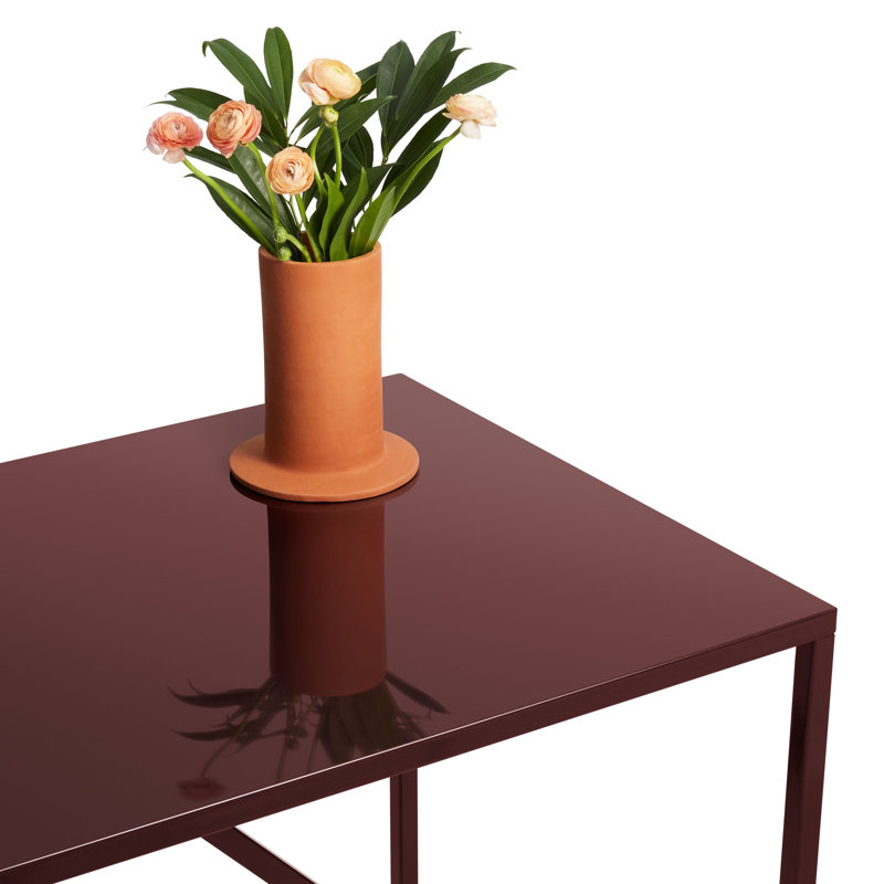 Strut Walnut Wood Dining Table, Oxblood, 35" W x 75" L, Standard (29" Height)