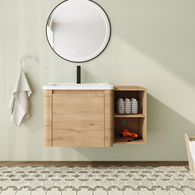 Meuble-lavabo mural flottant avec plateau en céramique