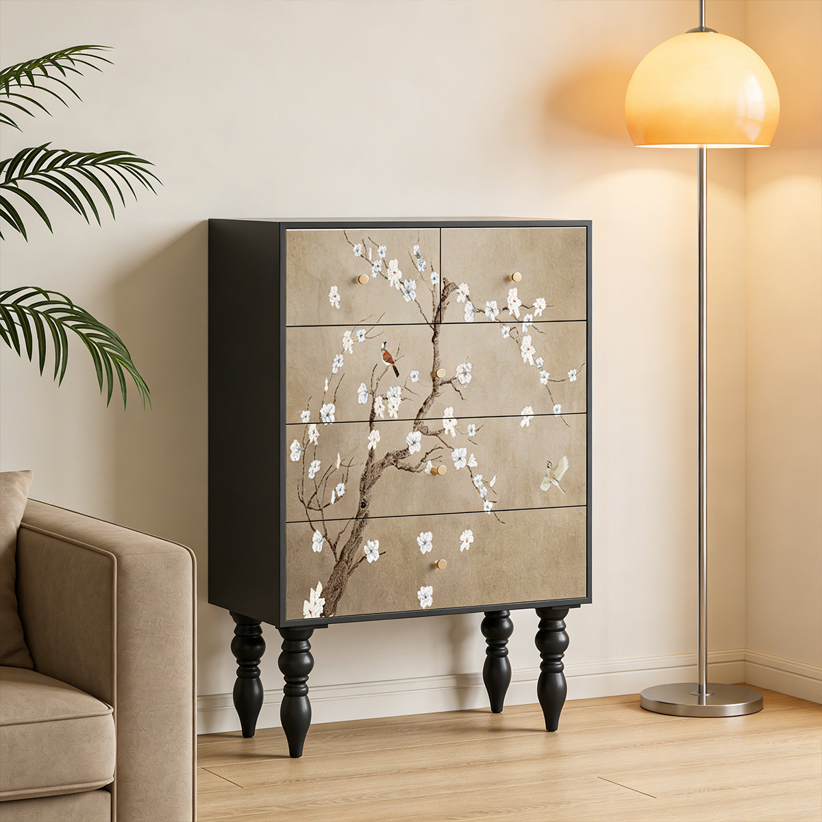 Latitude Run® Solid Wood 5-Drawer Chest High Leg Storage Cabinet | Wayfair