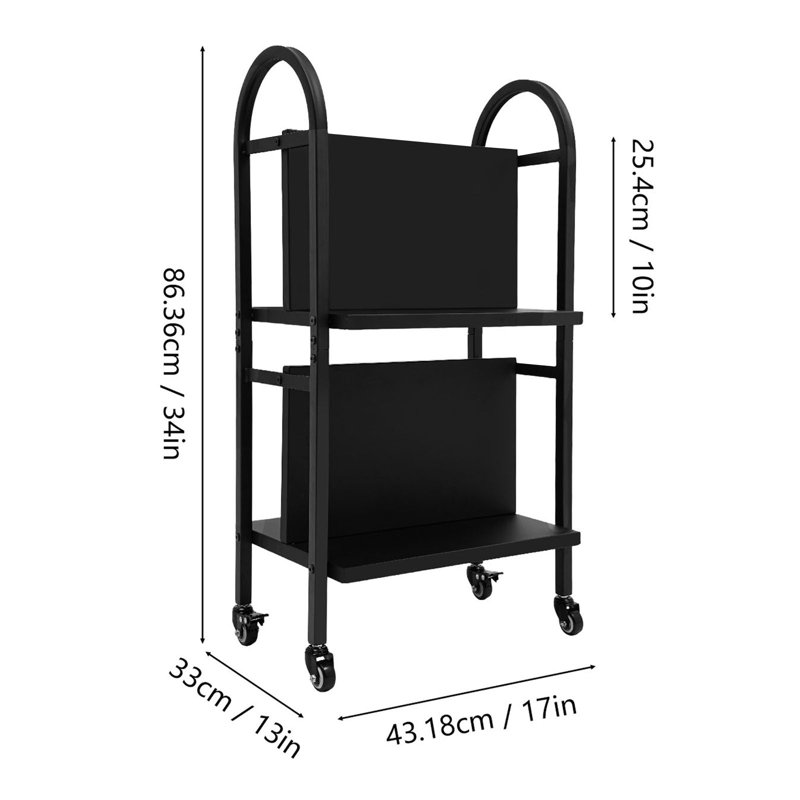 Rolling 4-compartment Book Storage and Display Stand, Black