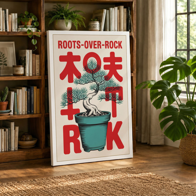 Roots Over Rock Modern - Wrapped Canvas, 36x24 - 91.4 x 61.0 cm, Teal Border