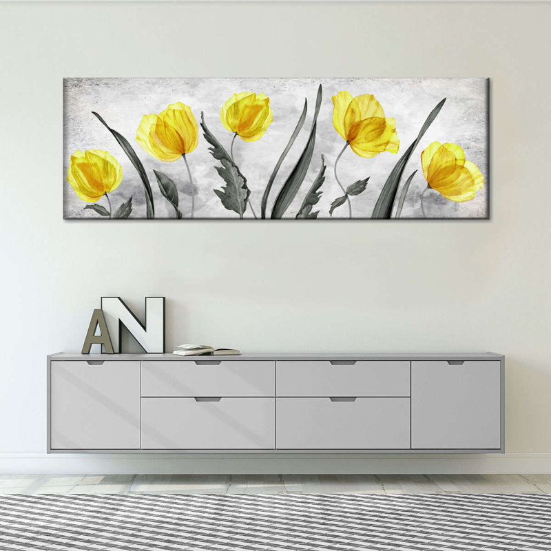 Tulipes jaune vif - impression sur toile tendue, H 8 po x l 24 po x P 1 po