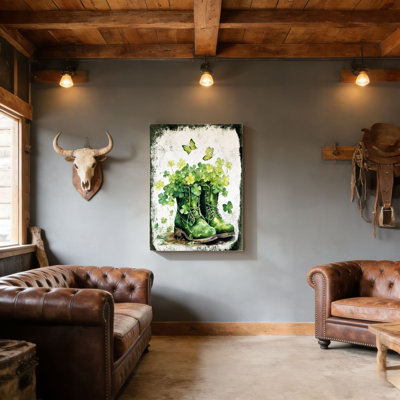 Shamrock Green Boots, Built-In Back Wood Frame Wall Art, 30L X 20W