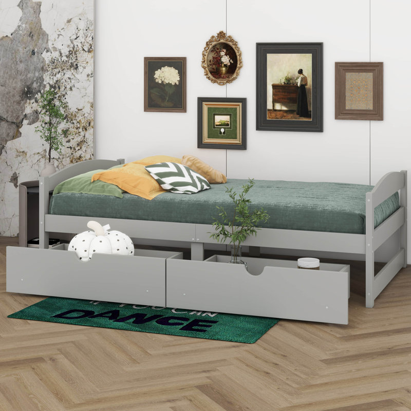 Lit plateforme avec deux tiroirs, Gris