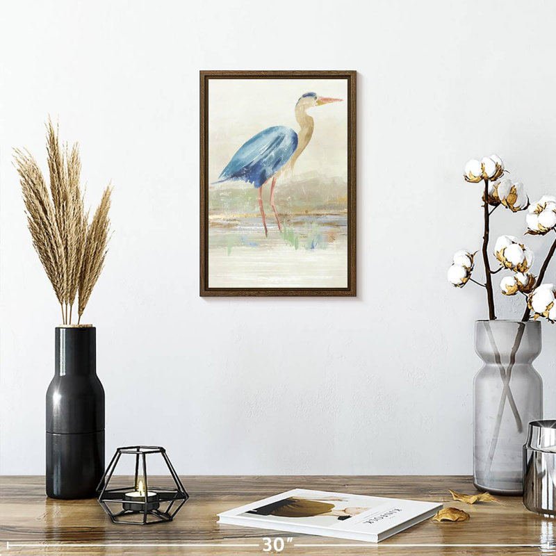 Héron dans le lac, 9" x 13", Floating Frame Walnut