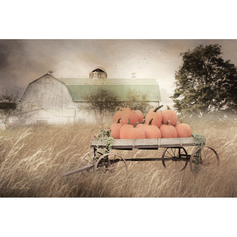 «Pumpkin Harvest» par Lori Deiter - impression, H 8 po x l 12 po, Non, Toile encadrée flottée blanche