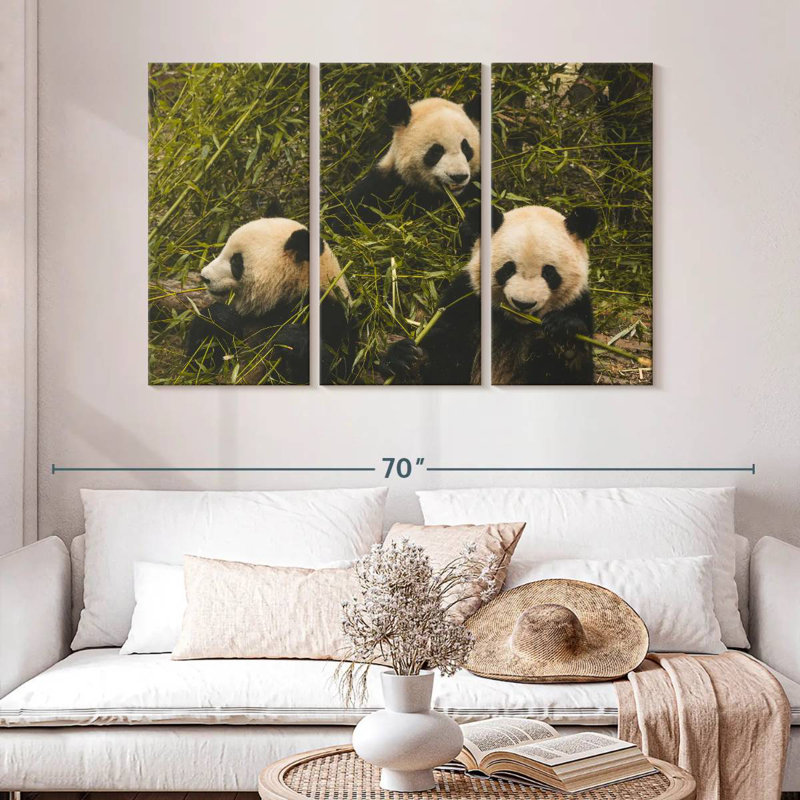 Trois Pandas affamés, H 32 po x l 50 po
