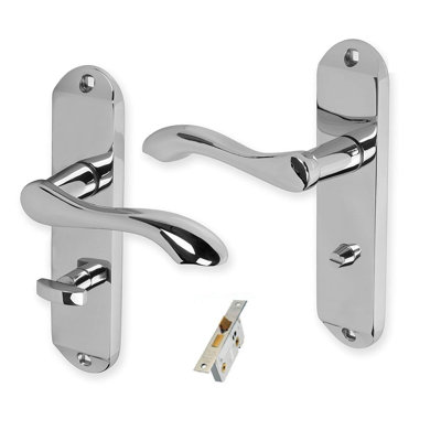 Golden Grace Cadenza Design Bathroom Door Handles in Polished Chrome with 64mm Lock Set