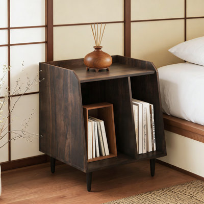 Support pour tourne-disque avec tablettes réglables pour le rangement en vinyle, table d'appoint de style Mid-Century moderne pour le salon, la chambre à coucher ou la salle de musique