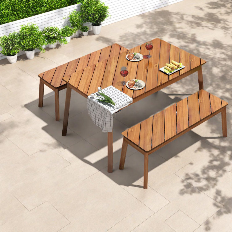 Ensemble de salle à manger de patio moderne en bois d'acacia, finition naturelle pour l'extérieur et l'intérieur