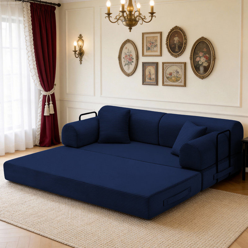 Canapé-lit convertible, matelas pliant en velours côtelé avec cadre de forme fixe pour des solutions de vie et de sommeil polyvalentes