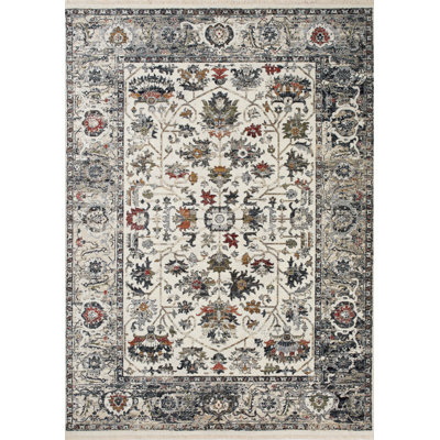 8' X 10' Cream Gray And Red Floral Medallion Area Rug