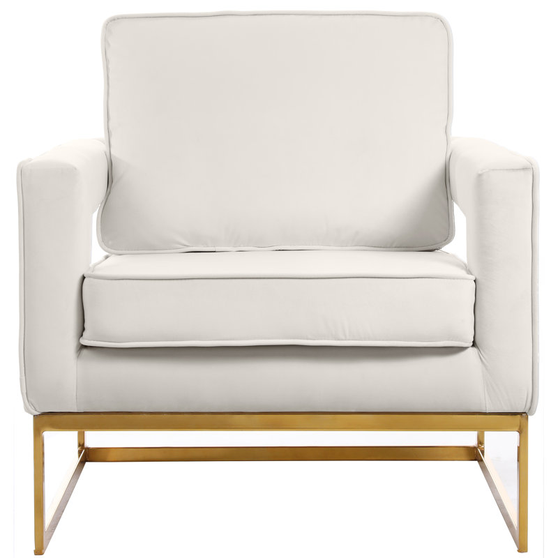 Fauteuil en velours l 33 po Binghamton, Velours crème, Doré