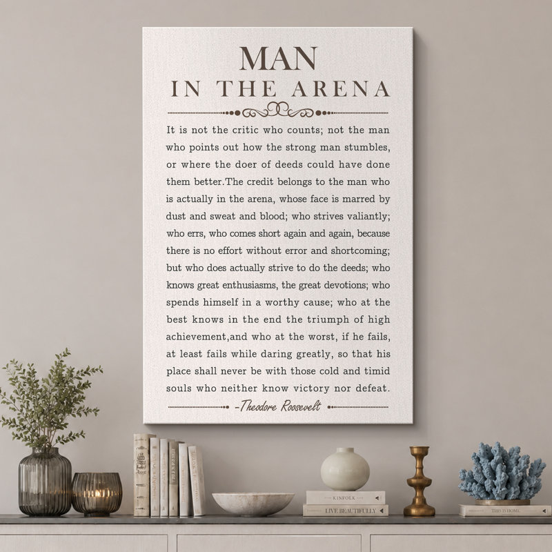 «Man In The Arena», Discours par Theodore Roosevelt, mots inspirants, impression sur toile, art mural, H 24 po x l 16 po