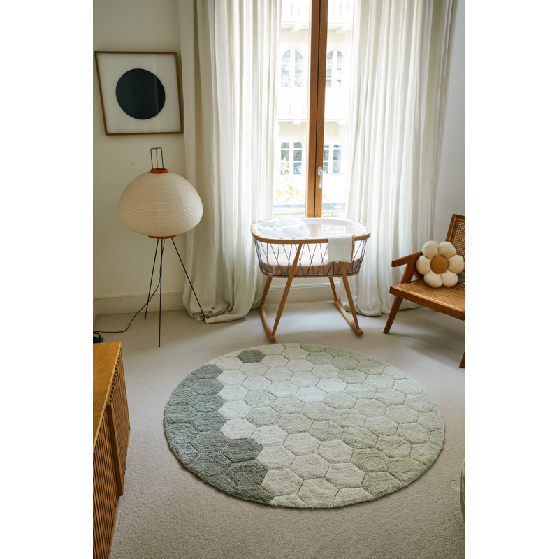 Tapis rond en coton tissé à la main à motif géométrique Planète abeilles