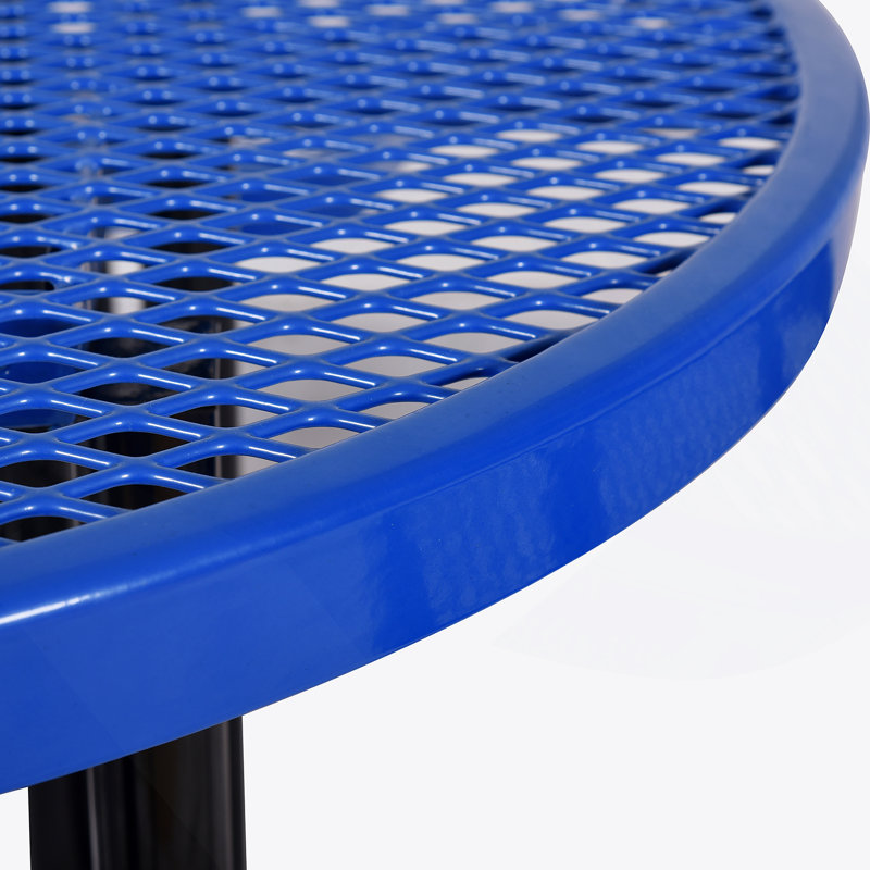 Table de pique-nique ronde en acier 46 po avec mât de parasol, Bleu