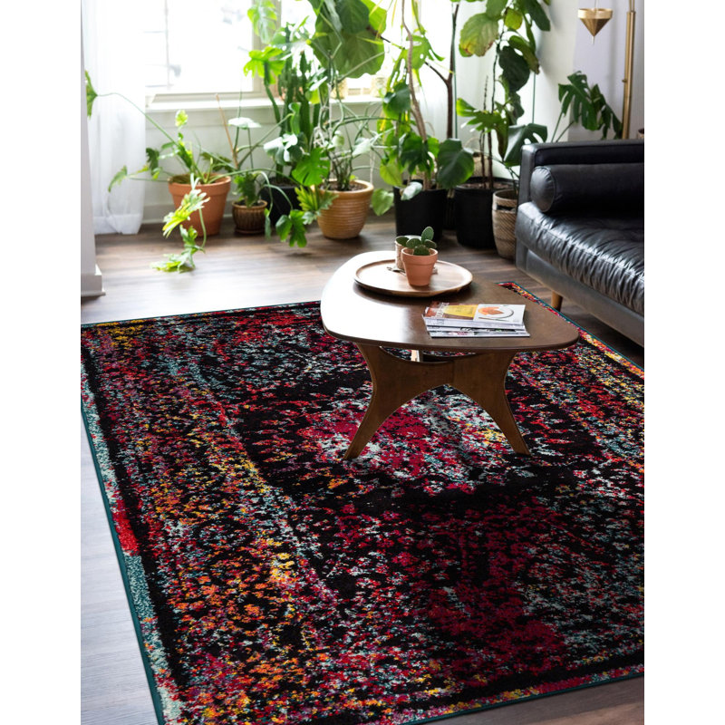 Tapis Sarah Daijanay, Rouge / Bleu, Rectangulaire 5 pi 3 po x 8 pi