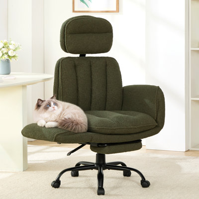 Chaise de bureau inclinable en velours Teddy avec repose-pieds et accoudoirs rabattables