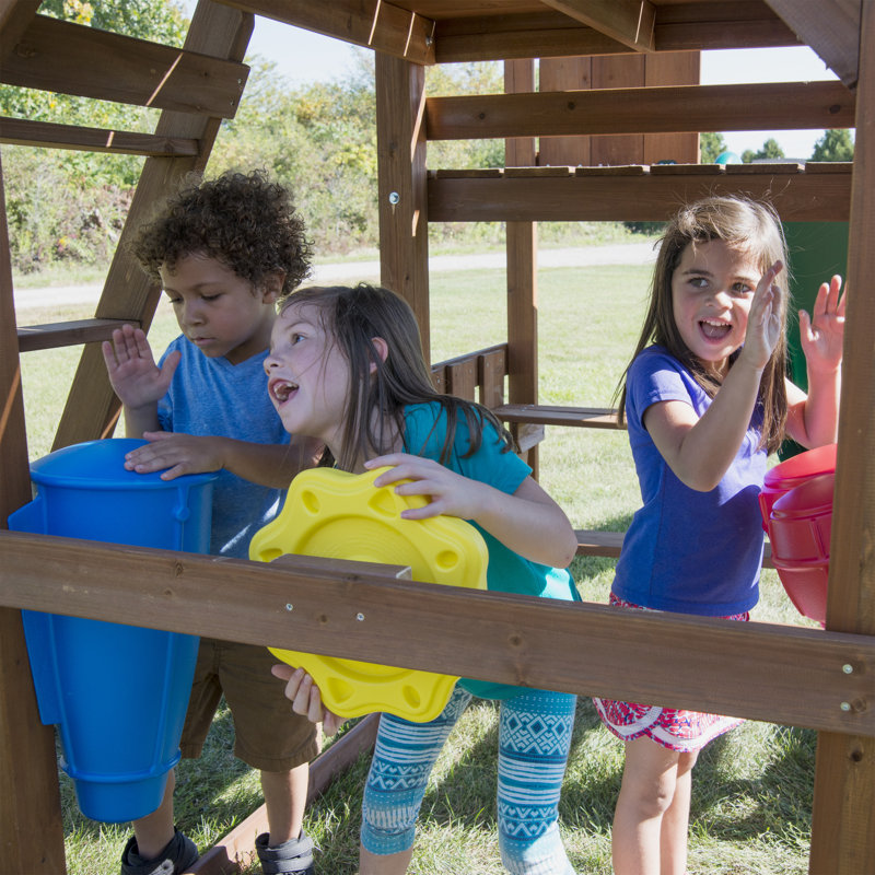 Knightsbridge Wooden Swing Set with Slides and Monkey Bars