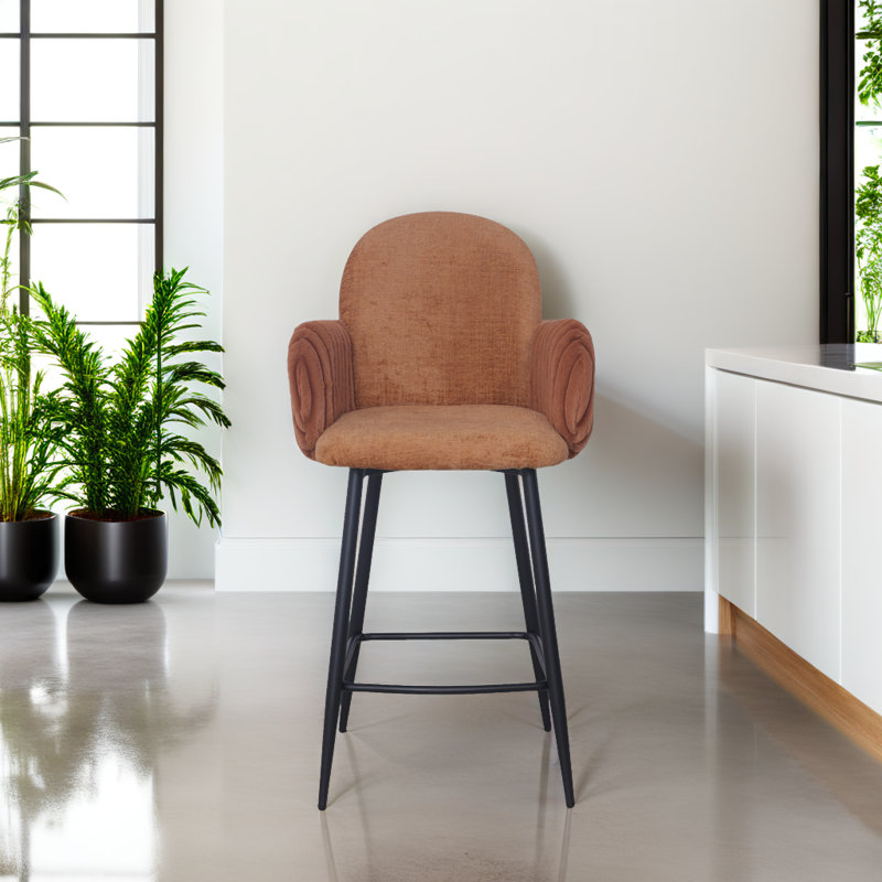 Tabouret de bar moderne rembourré avec accoudoirs capitonnés et base en métal - brun, Brun