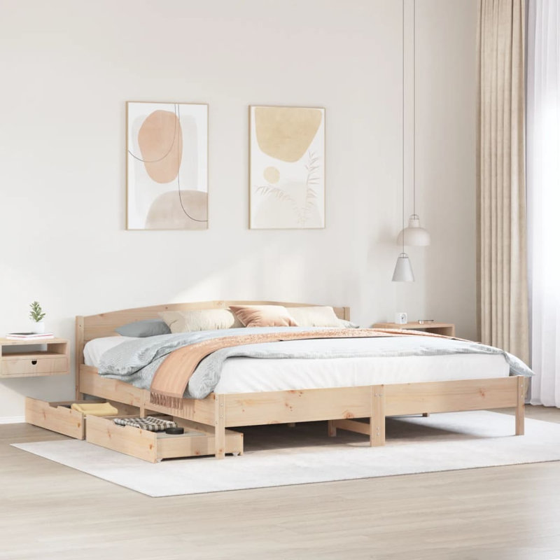 Drawers Bed Frame, 200 x 200cm, Brown