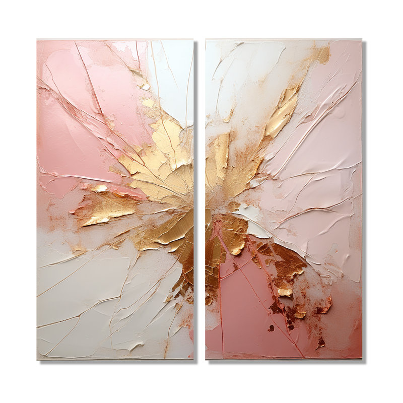 Fusion de peinture dorée et rose - impressions sur toile modernes beiges, 32" H x 32" W, Wrapped Canvas, Does Not Apply