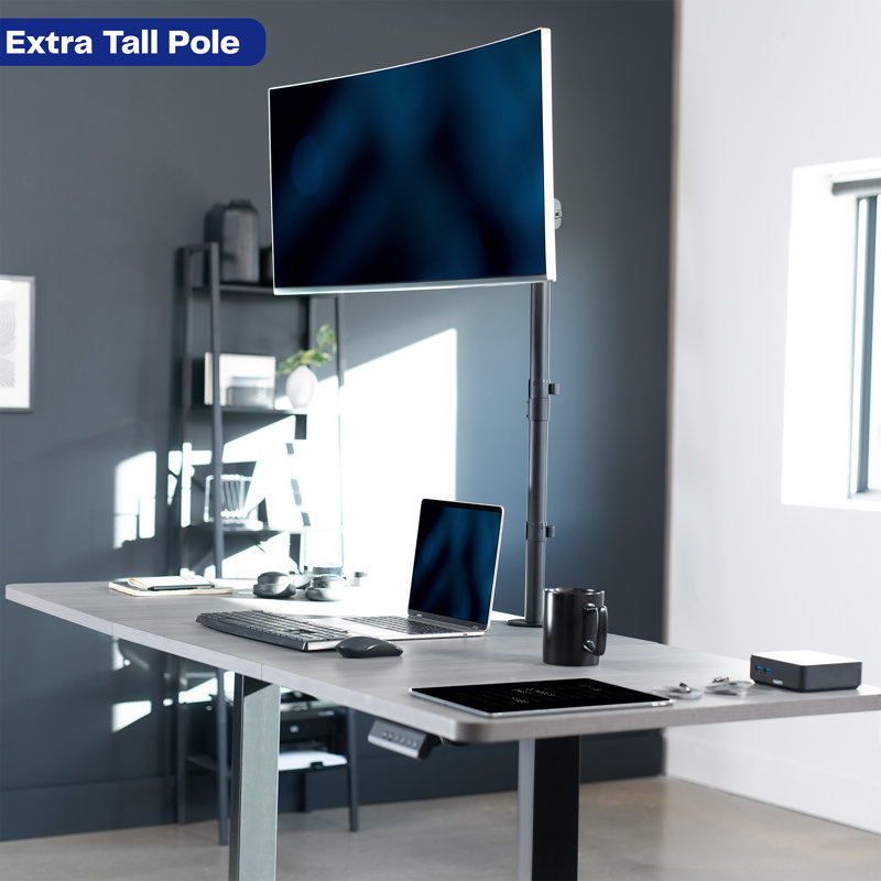 Black Adjustable Single Monitor Desk Mount with Extra Tall Pole