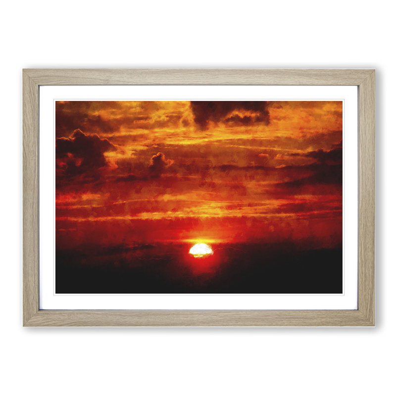 Red and Orange Sunset - Framed Print, 36cm H x 48cm W x 2cm D, Oak Framed