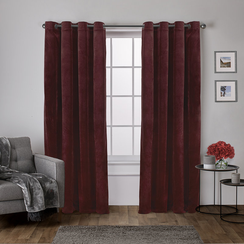 Cambra Velvet Semi-Sheer Grommet Curtain Panels, 54"W x 84"L, Burgundy