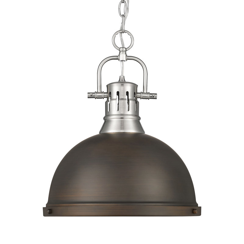 Luminaire suspendu 1 lumière avec chaîne Cajoux, H 14 po x l 14 po, Bronze huilé, Étain
