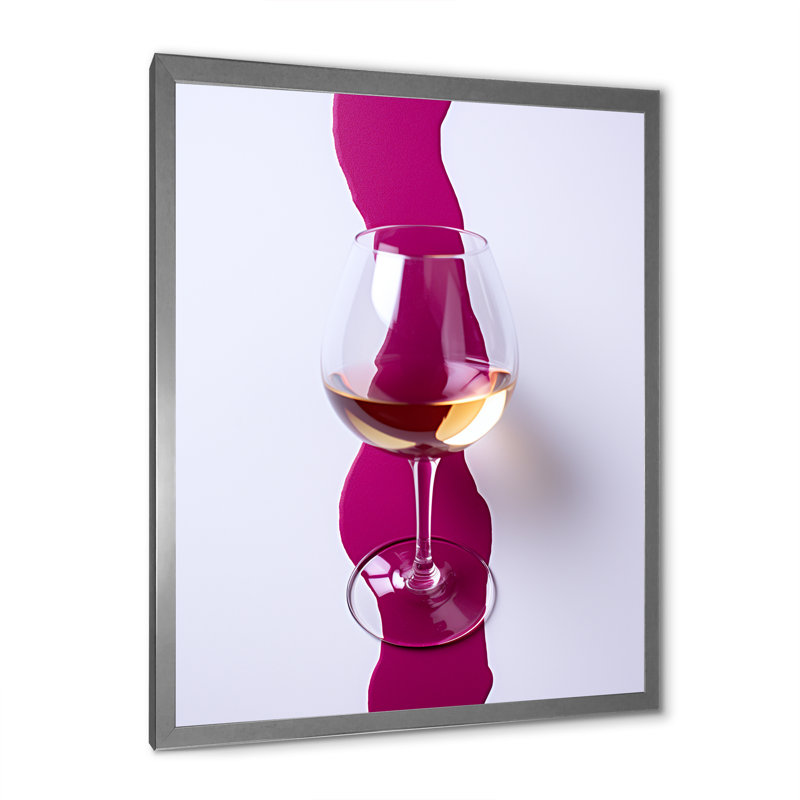 Verre à vin blanc présentation magenta, H 44 po x l 34 po x P 1,5 po, Cadre simple argenté