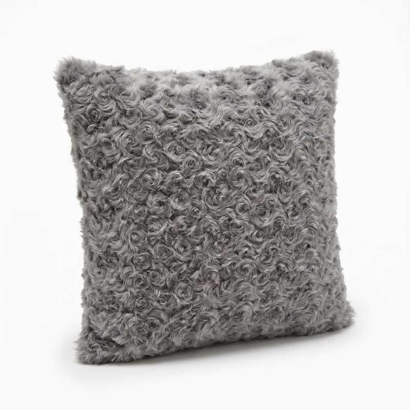 Curly Kalgan Lambskin Throw Pillow with Feather Down Insert, Gray, 22" x 22"