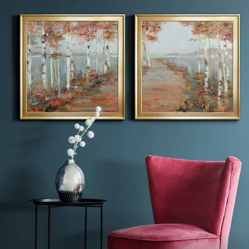 Birch Walk I - ensemble de 2 reproductions d'art sur toile, H 26,5 po x l 53 po x P 1,5 po, Or