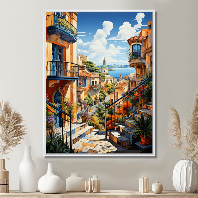 Ville de Barcelone Popart I - art mural de Barcelone, H 44 po x l 34 po x P 1,5 po, Cadre flottant blanc