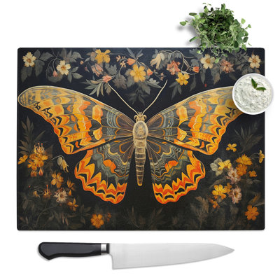 Moth Art Deco No.3  Glass Chopping Board