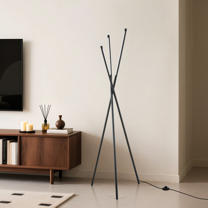 60" Dimmable Tripod Led Floor Lamp With Remote Control