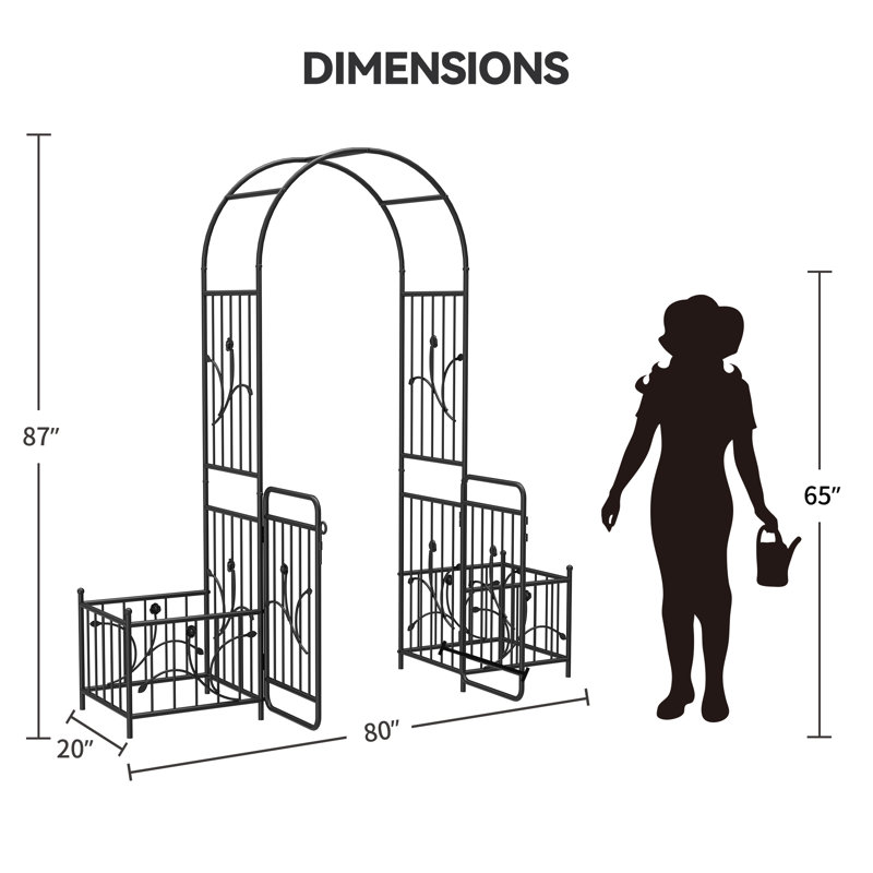 79.5 W x 19.7 D Iron Arbor with Gate and in Black