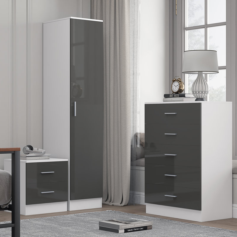 Eva Piece Bedroom Set, Grey Gloss / Matt White