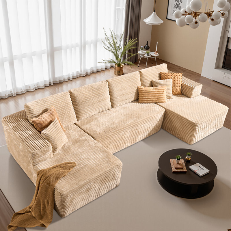 Canapé modulaire rembourré 3 pièces Cloud, Polyester beige / velours côtelé