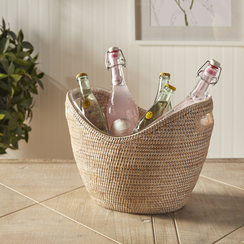 Burma Rattan Beverage Tub, Whitewash