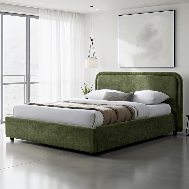 Lit plateforme tapissier Condie, Grand, Vert mousse