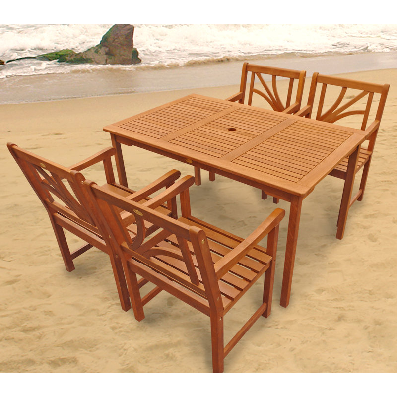 Adish 4 - Person Wood Patio Dining Set with Rectangular Table