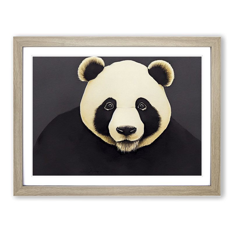 Stunning Panda - Single Picture Frame Print, 46cm H x 64cm W x 2cm D, Oak