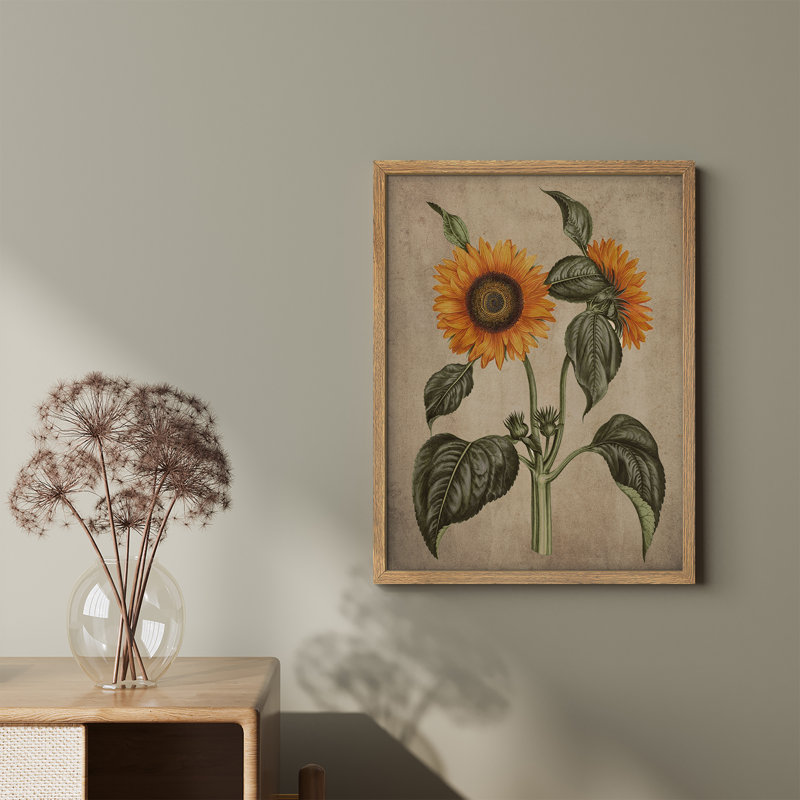 "Tournesols, œuvre d'art rustique, affiches encadrées, petit art mural", H 10 po x l 8 po, Naturel
