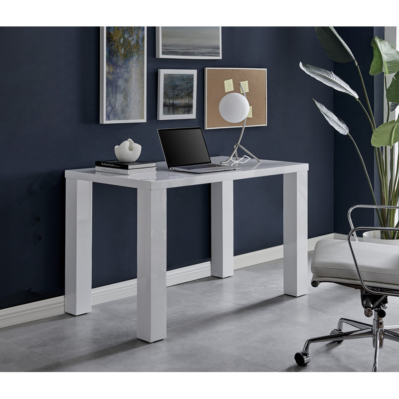 Eubanks High Gloss Home Office Desk, White, 29.53" H x 47.24" W x 27.56" D