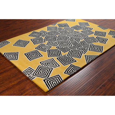 Cloral Authentic Hand-Tufted Handmade Yellow & Black Modern Geometric Wool Area Rug