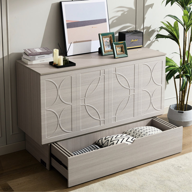 Grey Bed With Organized Storage, Soft Foam Mattress & Charging Plug Space Folding Bed, Grey, Storage Box Adapter