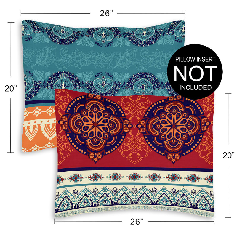 Boho Mandala Red Teal Blue Orange Pillow Sham Set
