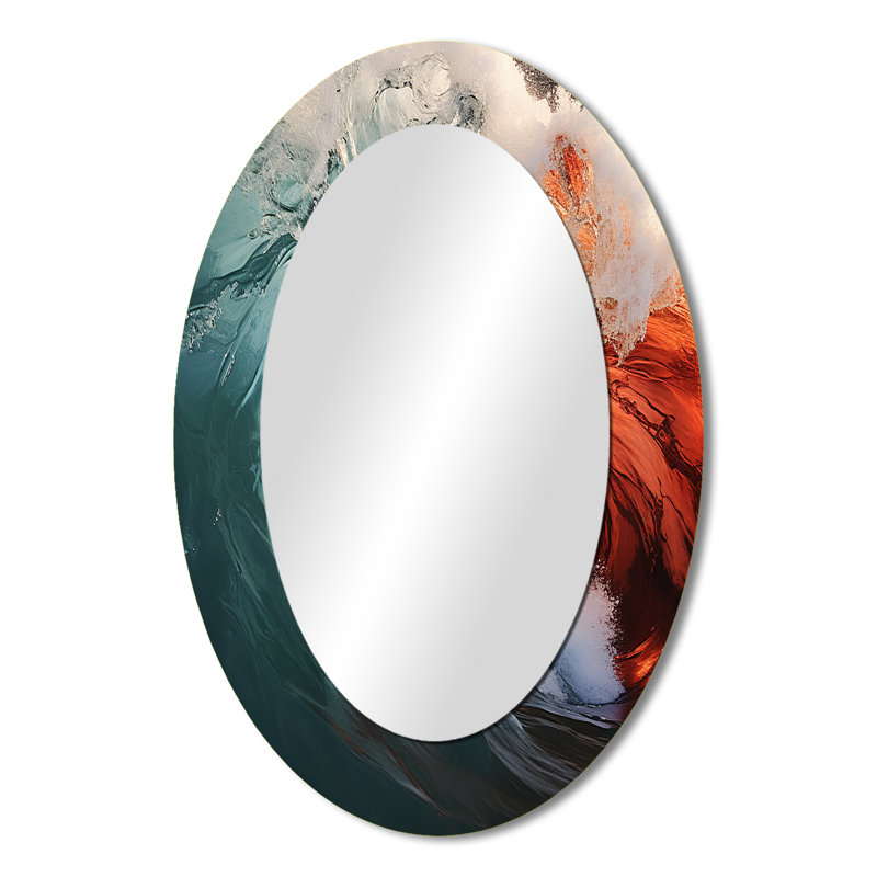 Miroir décoratif oval vert et rouge sur fond coloré Wonder - II, 36 po x 24 po